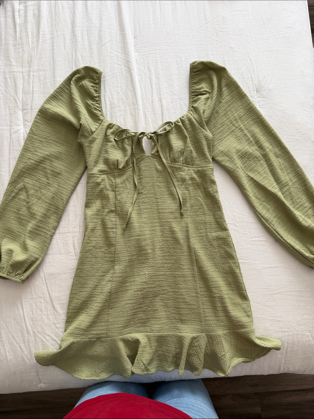 La Hearts Olive Green Long Sleeve Mini Dress